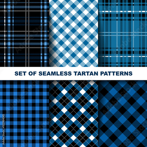Set of seamless tartan patterns. Blue version.