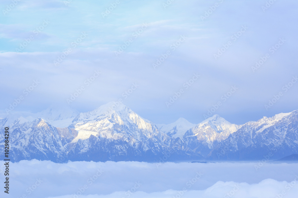 beautiful fog among  frozen mountain summits landscape