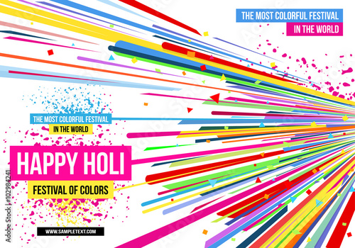 Creative template for Indian festival Happy Holi celebrations with multi color splash and strips on white background. Beautiful Indian festival Happy Holi.