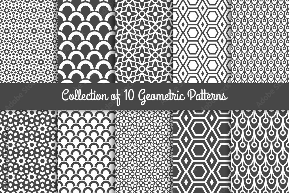 Geometric patterns. Modern stylish geometric texture black and white monochrome set. Vector illustration