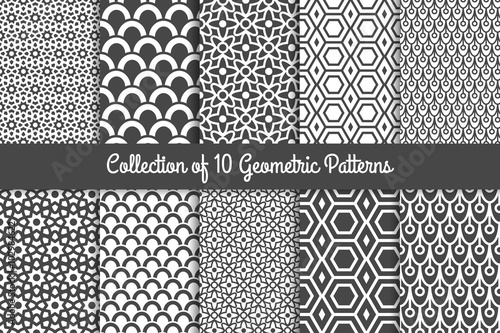 Geometric patterns. Modern stylish geometric texture black and white monochrome set. Vector illustration