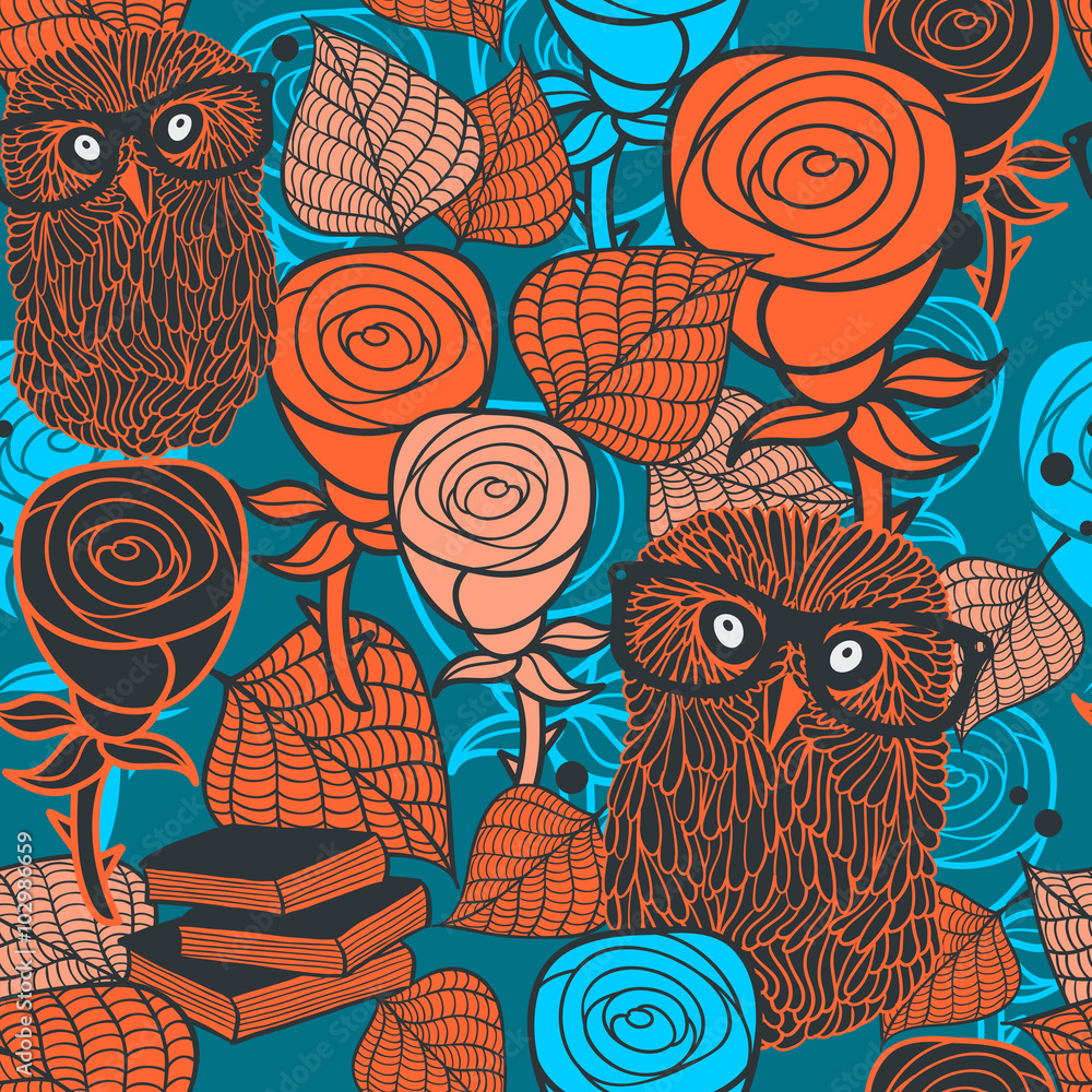 Fototapeta premium Seamless pattern with flora and fauna.