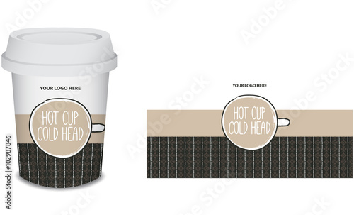 Paper cup/mug coffee design for your company in vector, white, brown. Only add your logo.