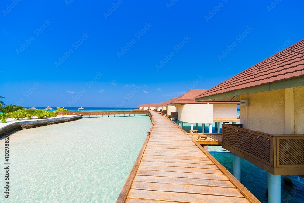 Maldives, bridge and bungalows