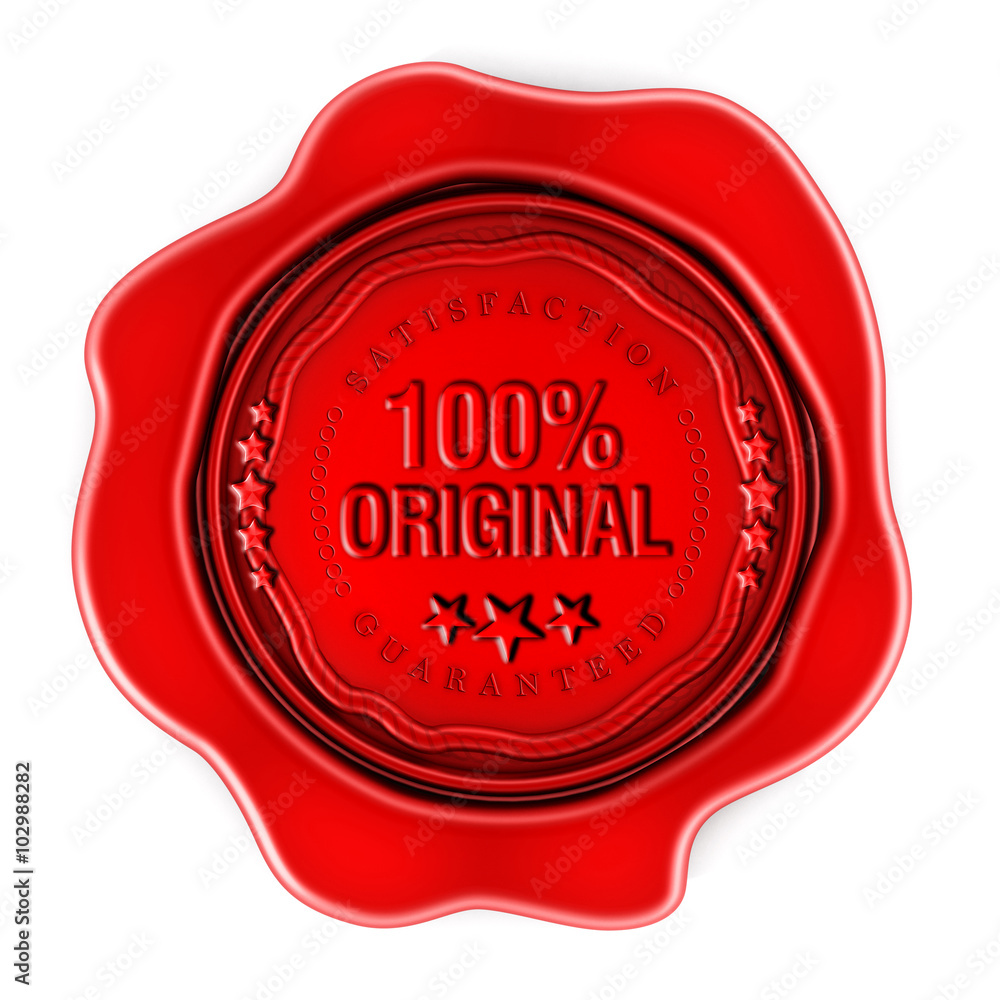 Red wax seal with 100 percent original text Red wax seal with 100 percent original text
