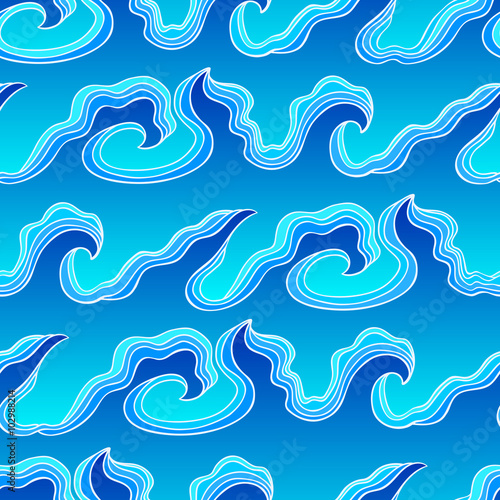wave hand-drawn seamless pattern, sea waves background