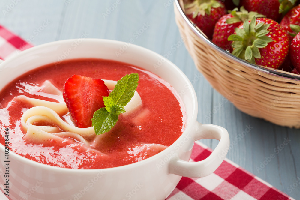 Home made soup with strawberries. Home made soup with strawberries.