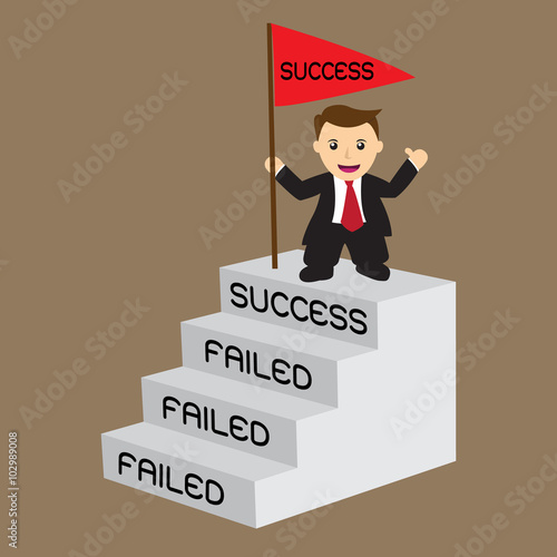 Business man with success flag on top stair, concept for challen photo