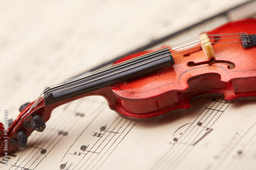 Fototapeta premium violin on of notes background
