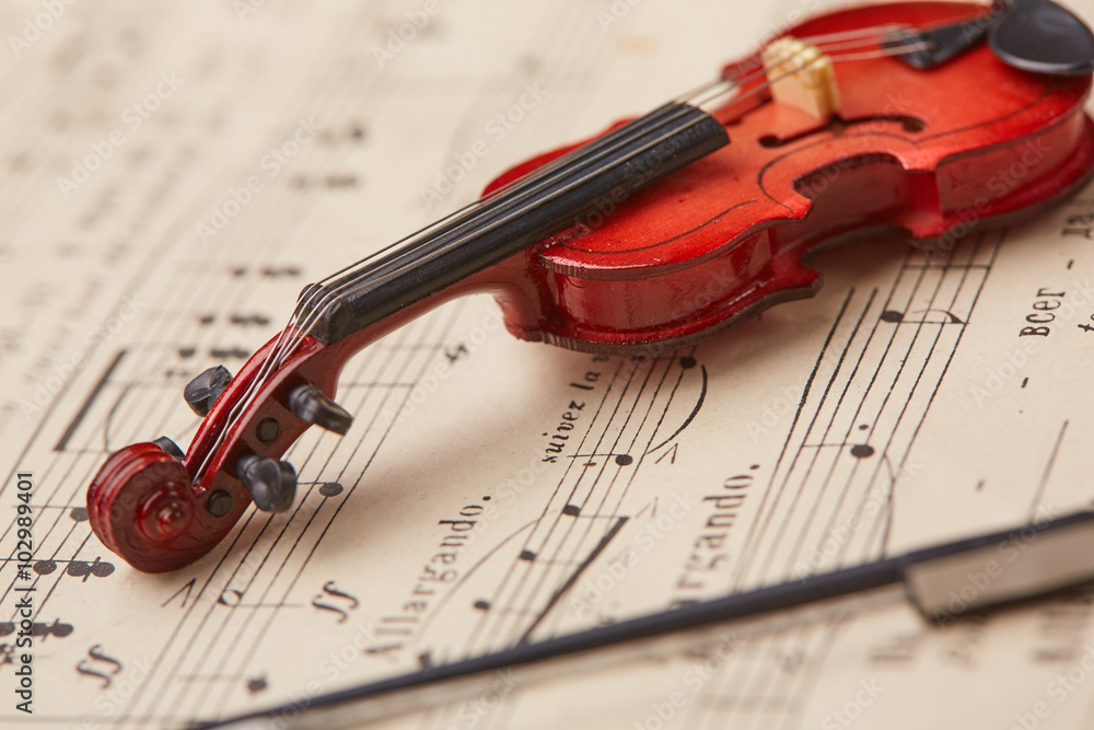 Fototapeta premium violin on of notes background