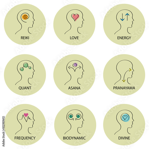 Symbol of Reiki and alternative healing vector icon set