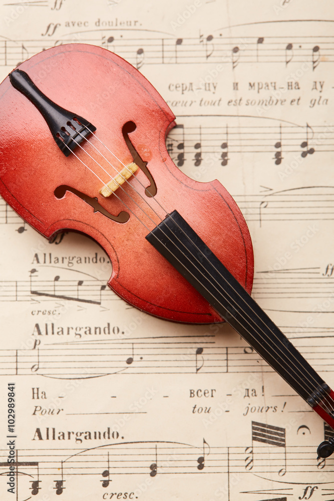 Fototapeta premium violoncello on of notes background
