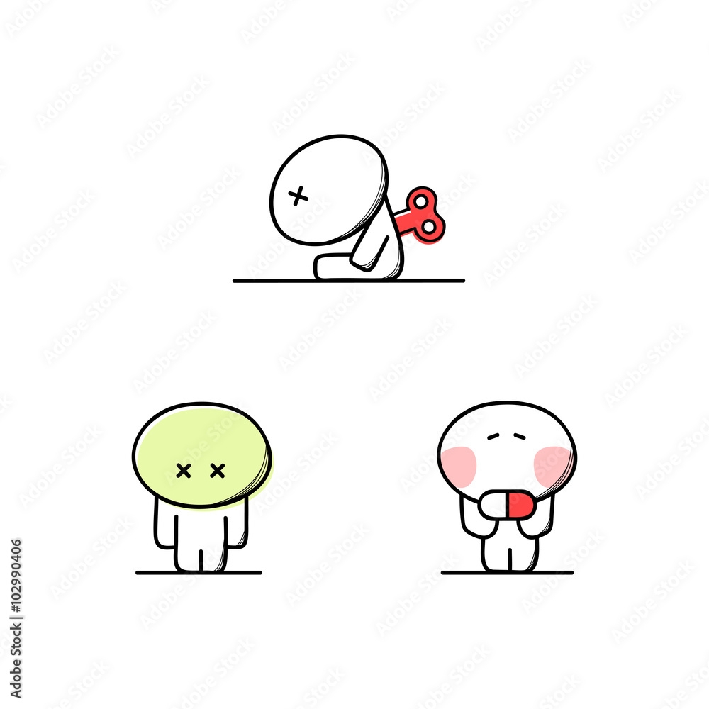 Cute man looks ill and exhausted, sick and tired - cartoon vector illustration Cute man looks ill and exhausted, sick and tired - cartoon vector illustration