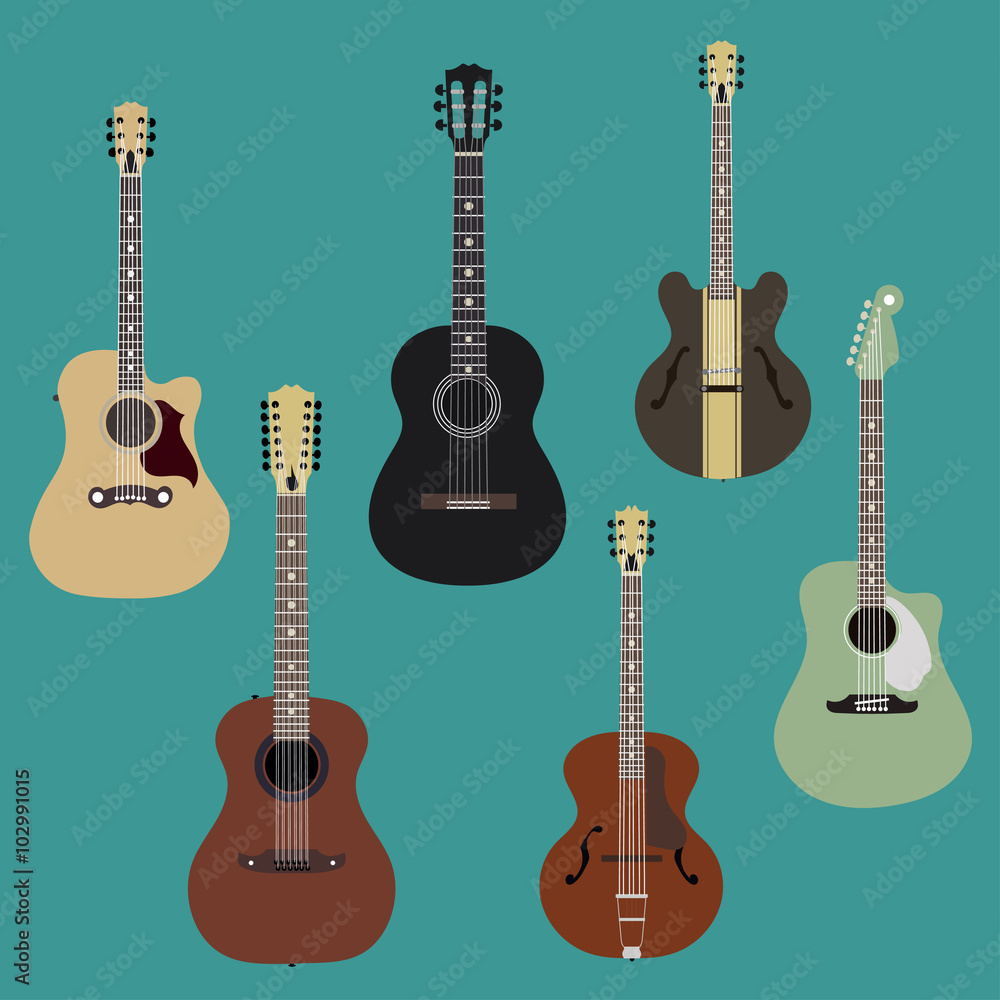 Naklejka premium acoustic guitars on colored background