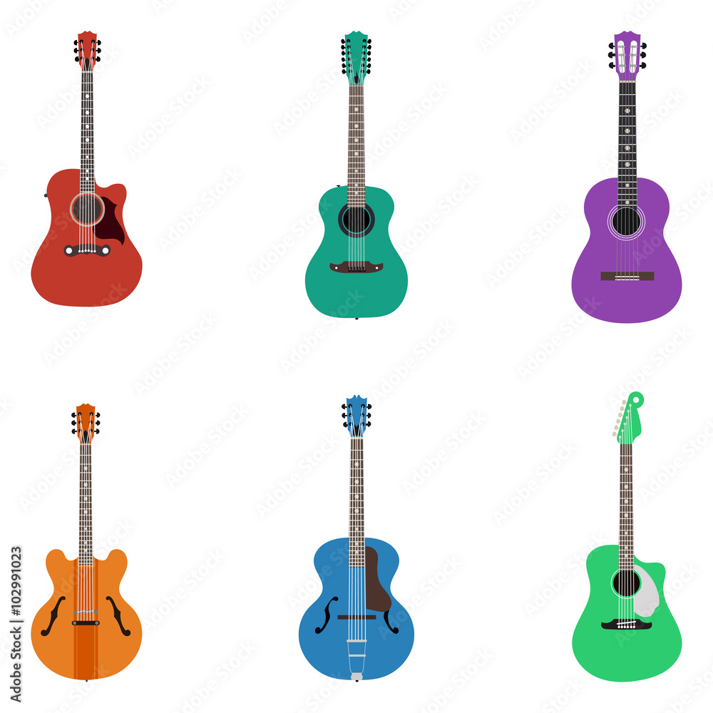 Fototapeta premium acoustic guitars on colored background 