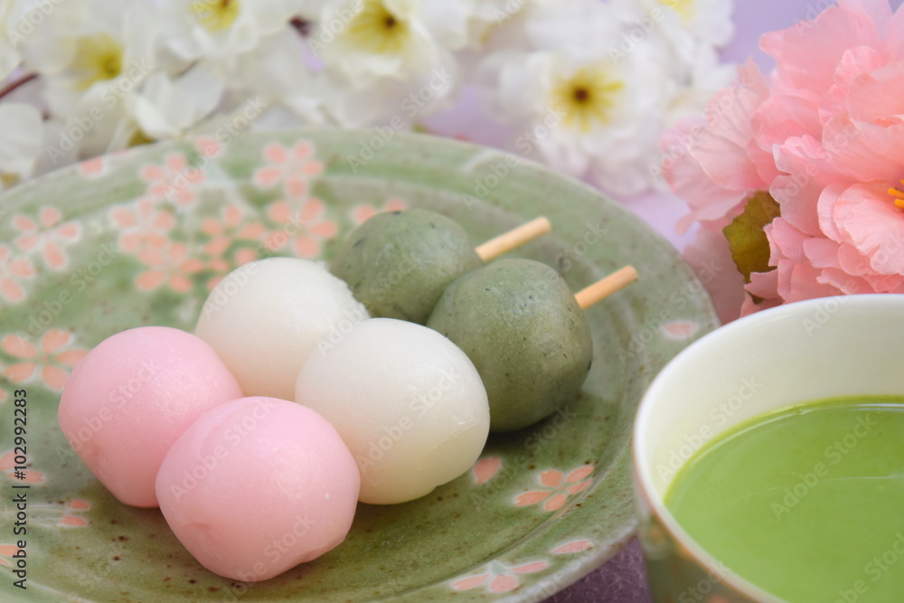 三色団子と抹茶 三色団子と抹茶