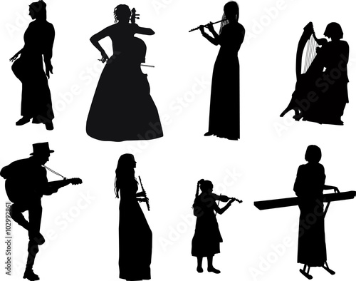 eight musicians isolated on white