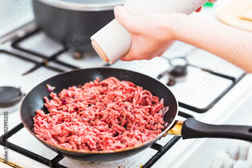 Raw mince roast in a pan