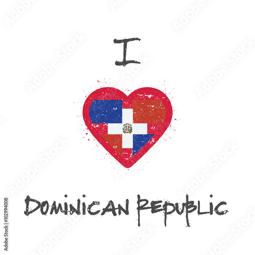 T-shirt design with a heart and Dominican Republic flag, expressing love and pride.