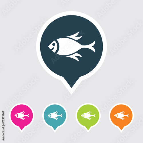 Very Useful Editable Fish Icon on Different Colored Pointer Shape. Eps-10.