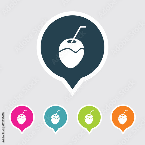 Very Useful Editable Coconut Icon on Different Colored Pointer Shape. Eps-10.