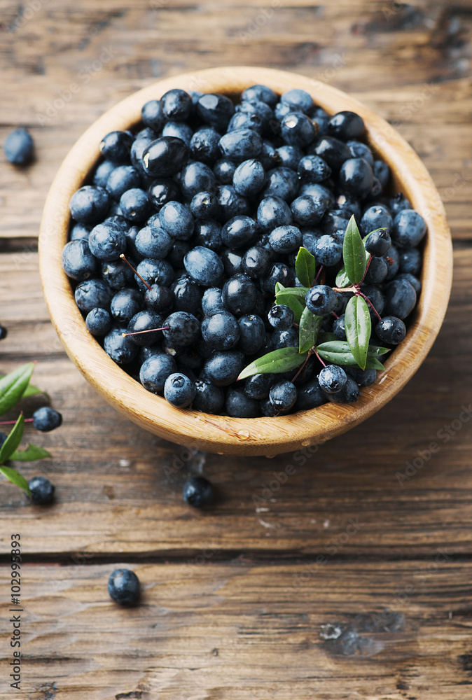 Myrtle berry on the wooden table Myrtle berry on the wooden table