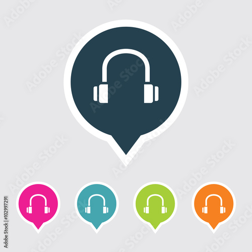 Very Useful Editable Headphone Icon on Different Colored Pointer Shape. Eps-10.