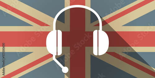 Long shadow UK flag icon with  a hands free phone device