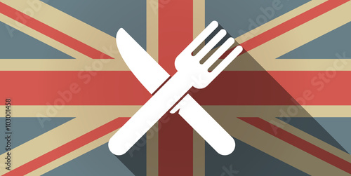 Long shadow UK flag icon with a knife and a fork