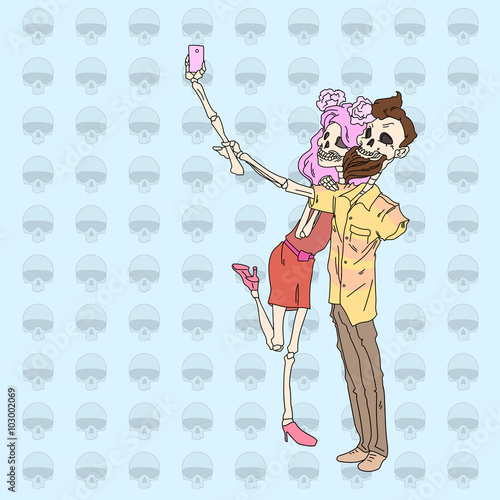 Skeleton Hipster Couple Taking Selfie