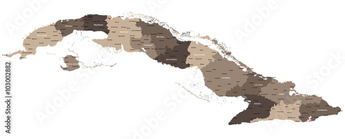 A large and detailed map of Cuba with all provinces, lakes, rivers and main cities. photo