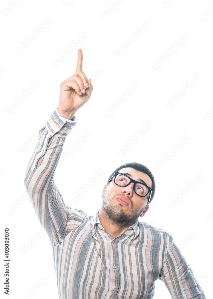 Guy pointing to something Guy pointing to something