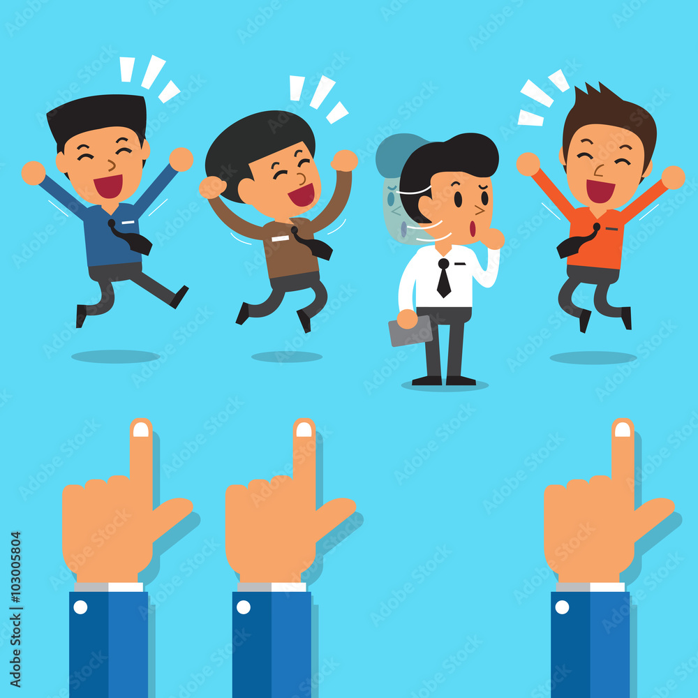Recruitment concept hands pointing to businessmen Recruitment concept hands pointing to businessmen