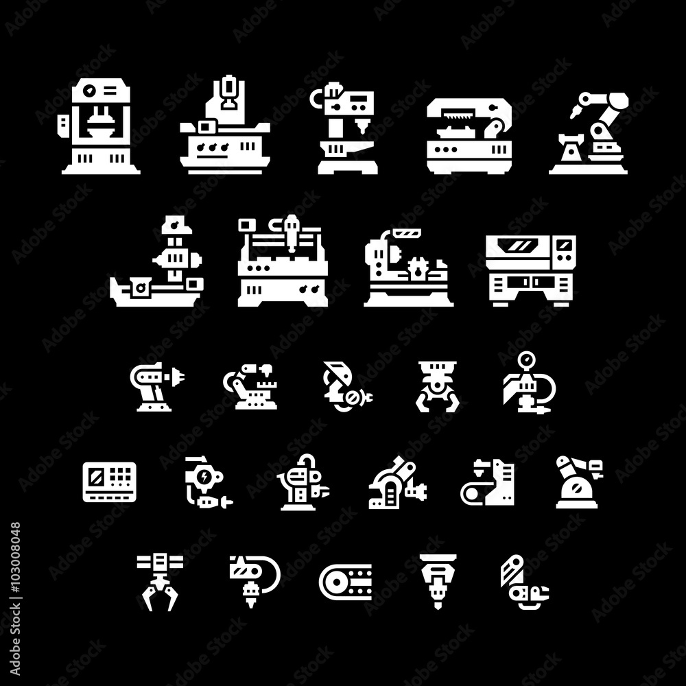 Set icons of machine tool, robotic industry Set icons of machine tool, robotic industry