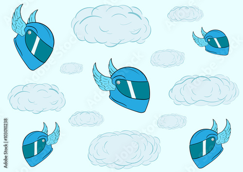 Winged crash helmets in the sky