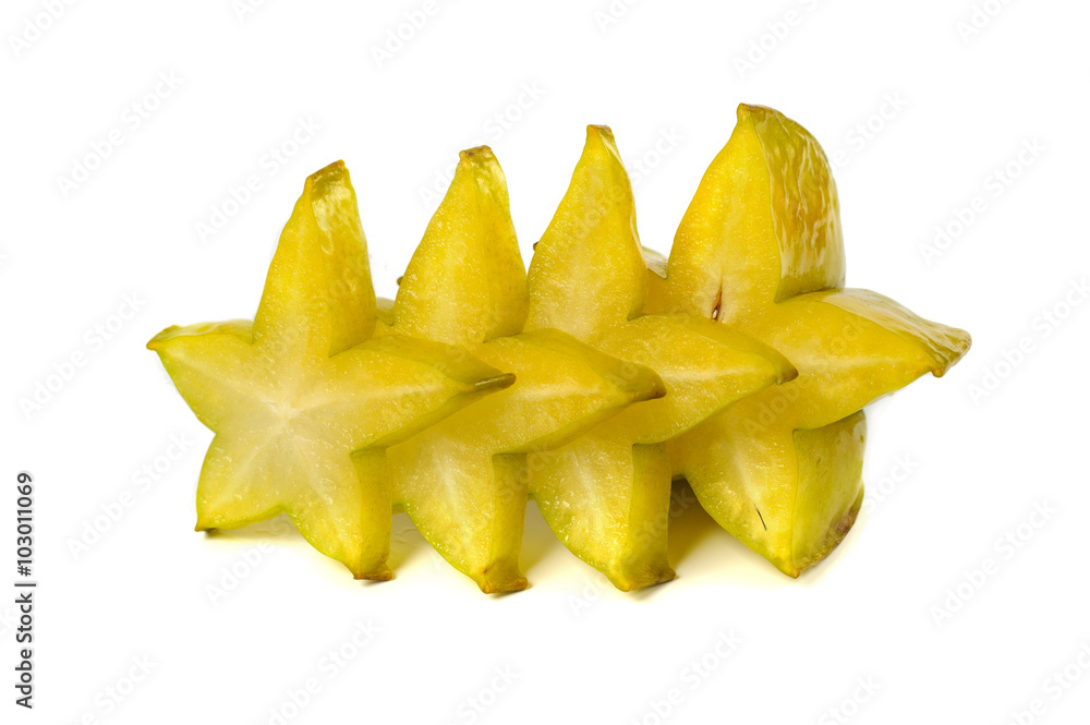 Fototapeta premium Averrhoa carambola starfruit served, composition isolated over white background