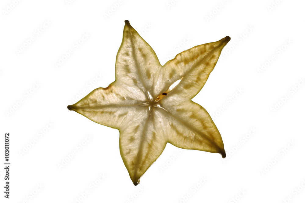 Fototapeta premium Sliced ripe carambola starfruit backlit