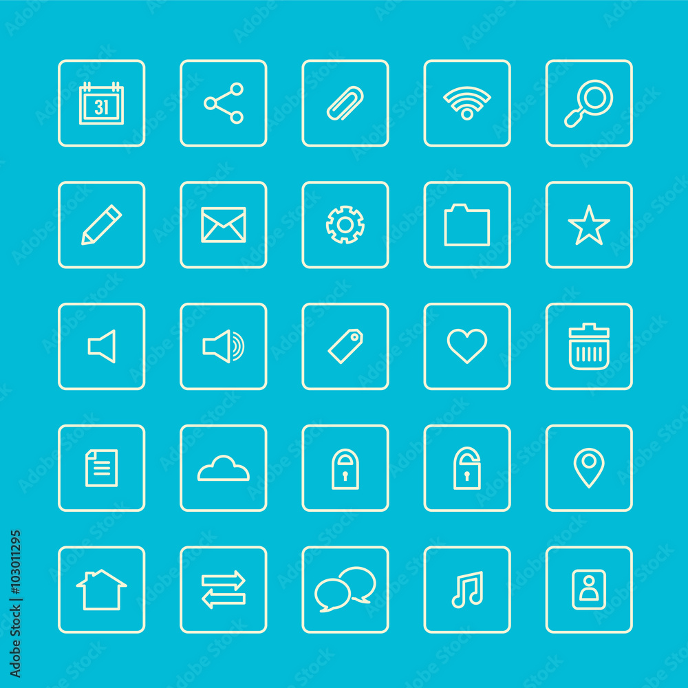 Square Line Website Vector Icons Set. Square Line Website Vector Icons Set.