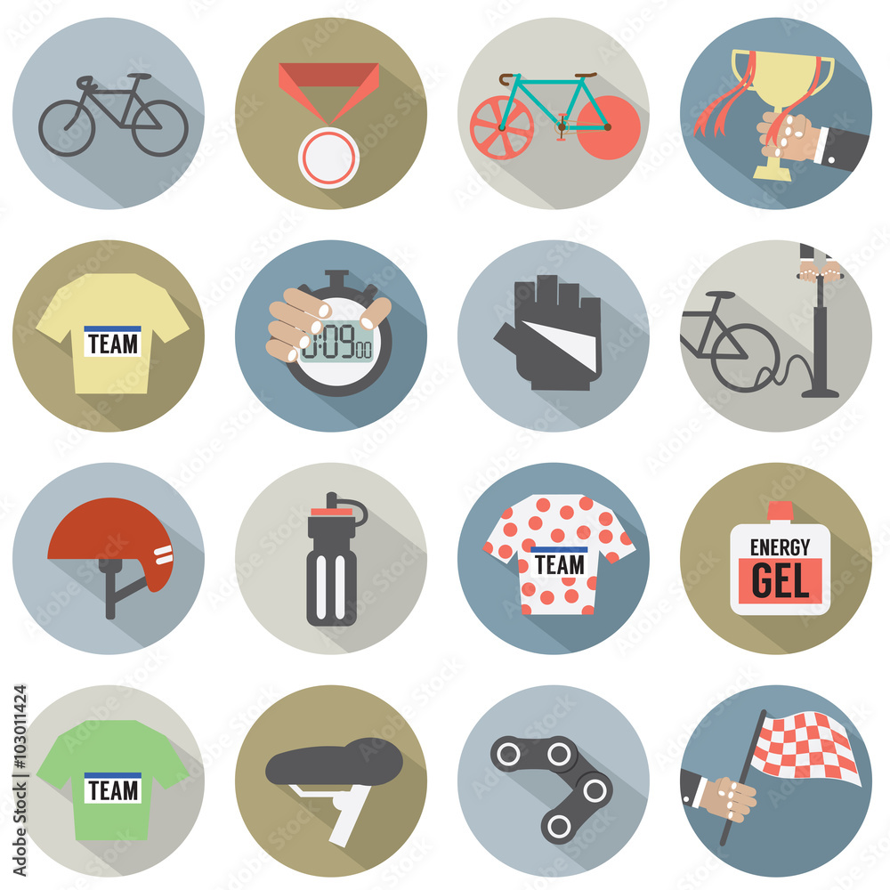 Set of Flat Design Bicycle and Accessories Icons.
