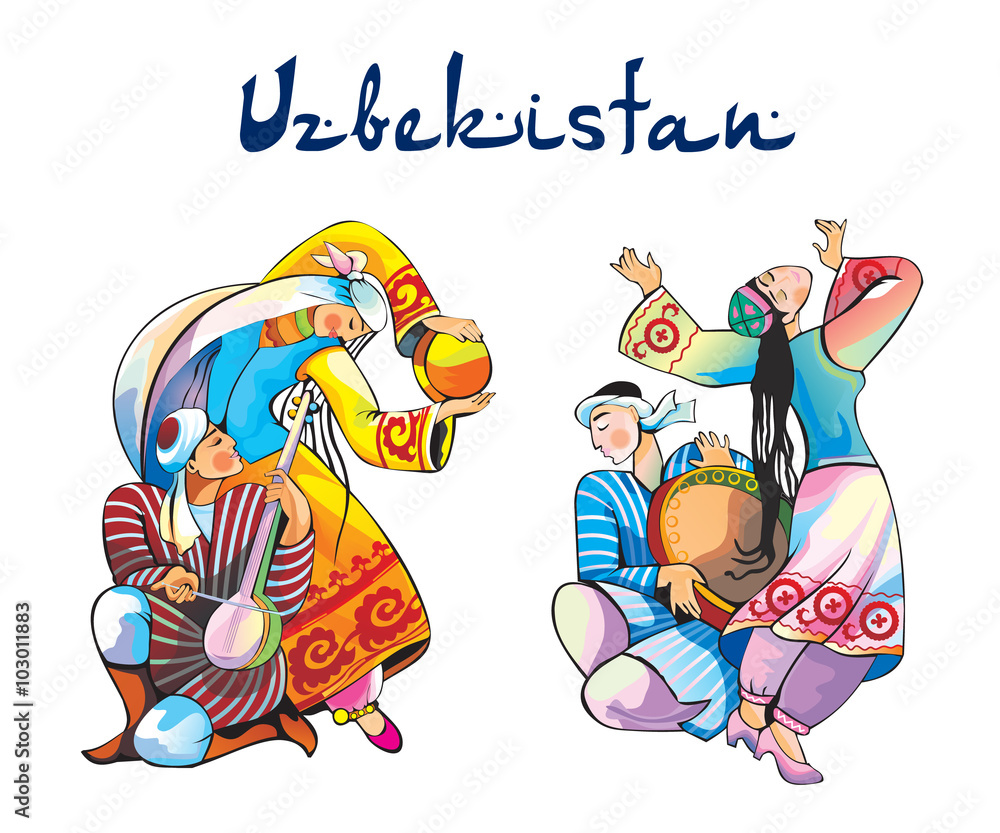 Uzbekistan dancing illustration.
