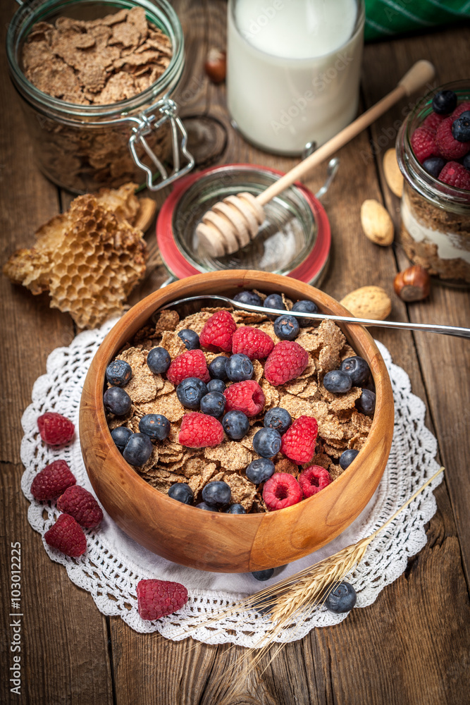 Tasty breakfast with cereal and frut. Tasty breakfast with cereal and frut.