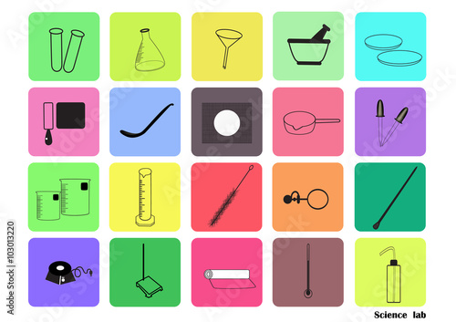 Science lab Vector Icon Set,chemical  icons set,Chemical Laboratory, chemical glassware. vector illustration, Flat design.