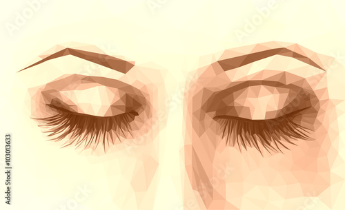 polygonal female eyes closed with long eyelashes sepia