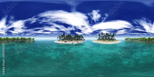 HDRI High resolution map. environment map, tropical island archipelago beach with palm trees photo