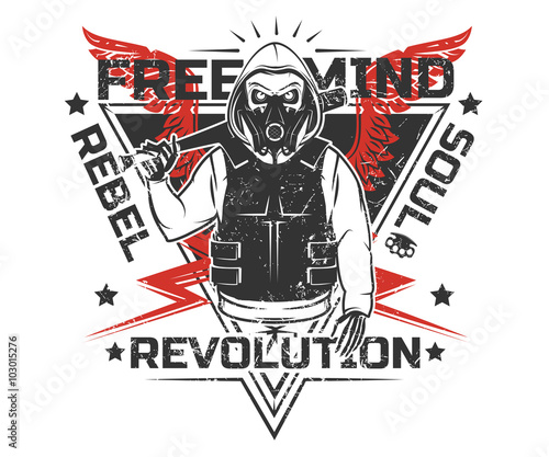 Set of rebel skull and revolution skeleton black and white print for t shirt 
