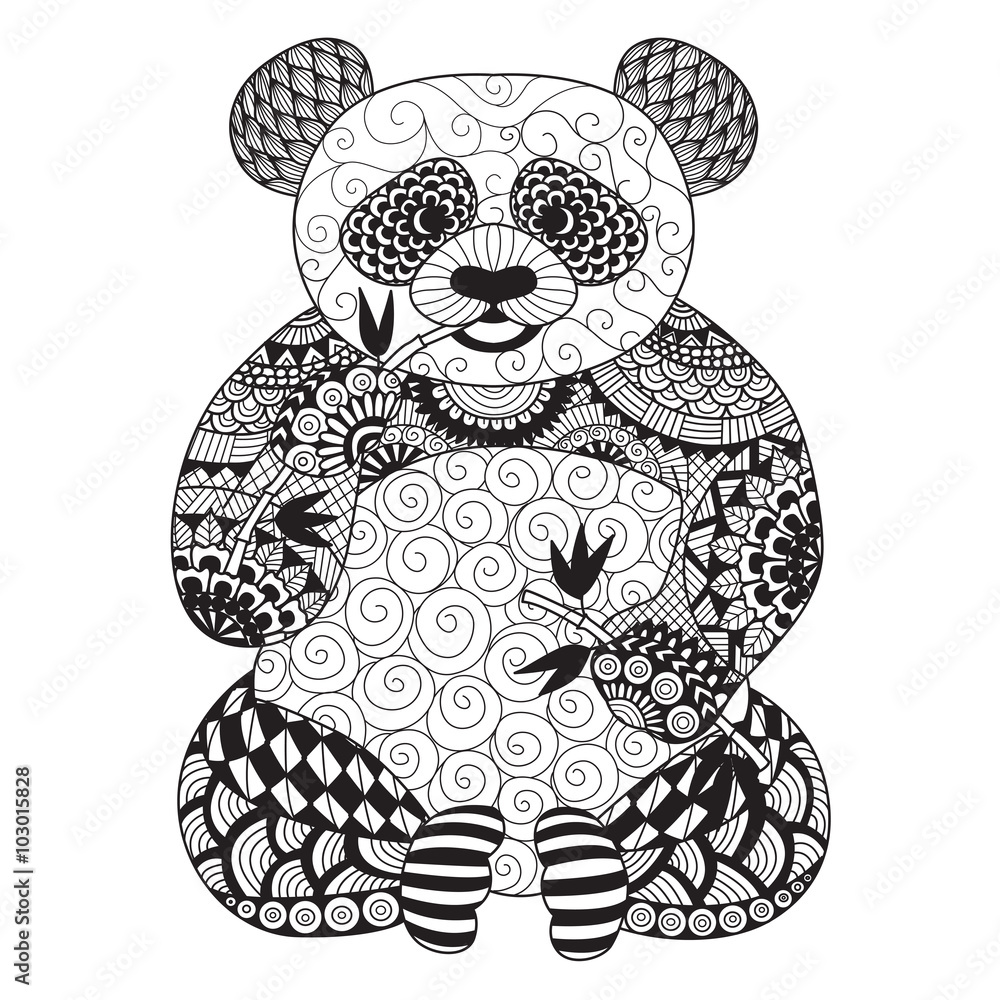 Obraz premium Ręcznie rysowane zentangle panda do kolorowania książki dla dorosłych, tatuaż, projekt koszulki, logo i tak dalej