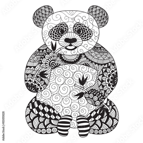 Fototapeta Naklejka Na Ścianę i Meble -  Hand drawn zentangle panda for coloring book for adult,tattoo, shirt design,logo and so on