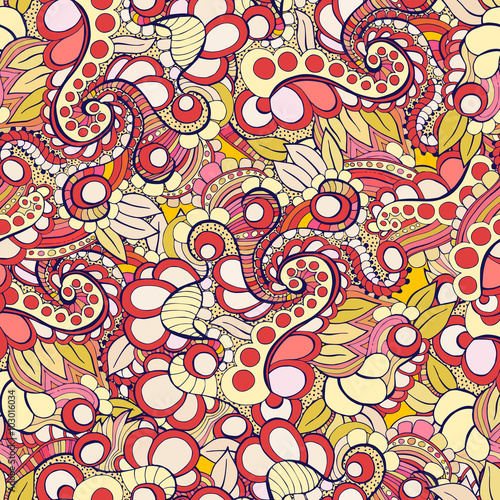 Vector seamless hand drawn natural decorative floral pattern
