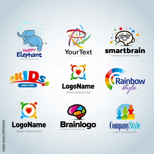 Colorful Logo set,logo collection,idea logo,kids logo collection,family logo,people logo,creative logo design template,eco logo set,brain logo,vector logo template