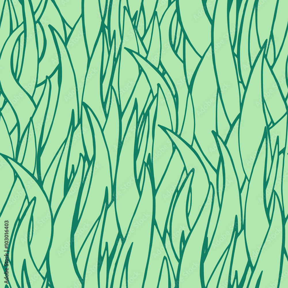 Vector seamless hand drawn green grass pattern.